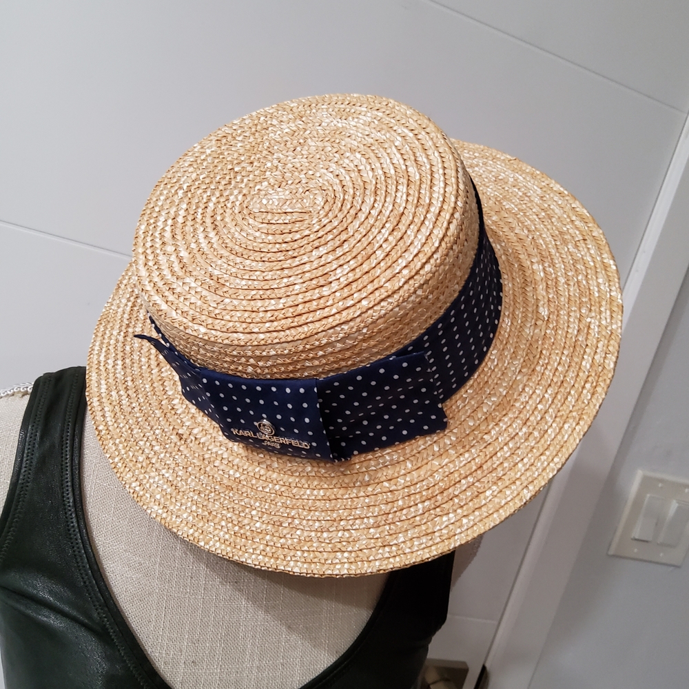 Karl Lagerfeld Natural Straw Hat with Cream Trim